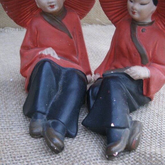 Vintage Chinese Boy & Girl Chalkware Figurines - Picture 12 of 16